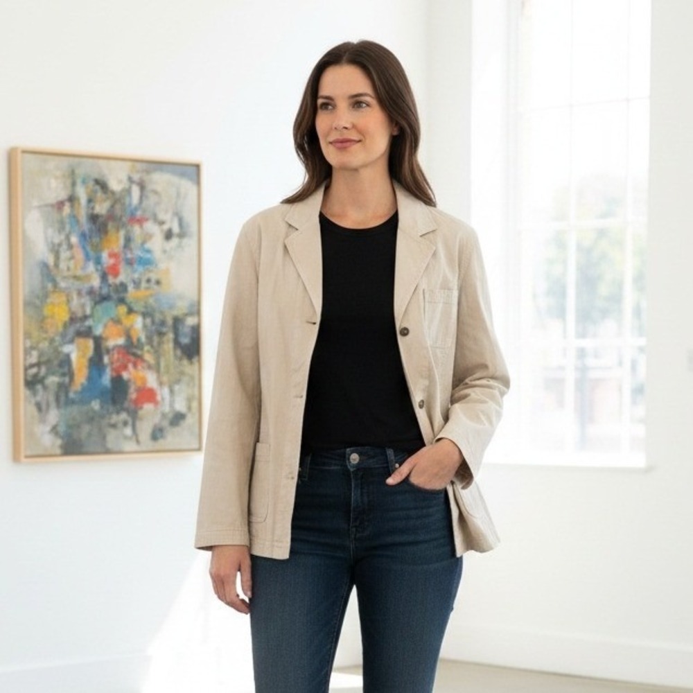 Real Comfort Shirt Jacket Women's Size 10 100% Cotton Buttons Pockets Beige NWOT